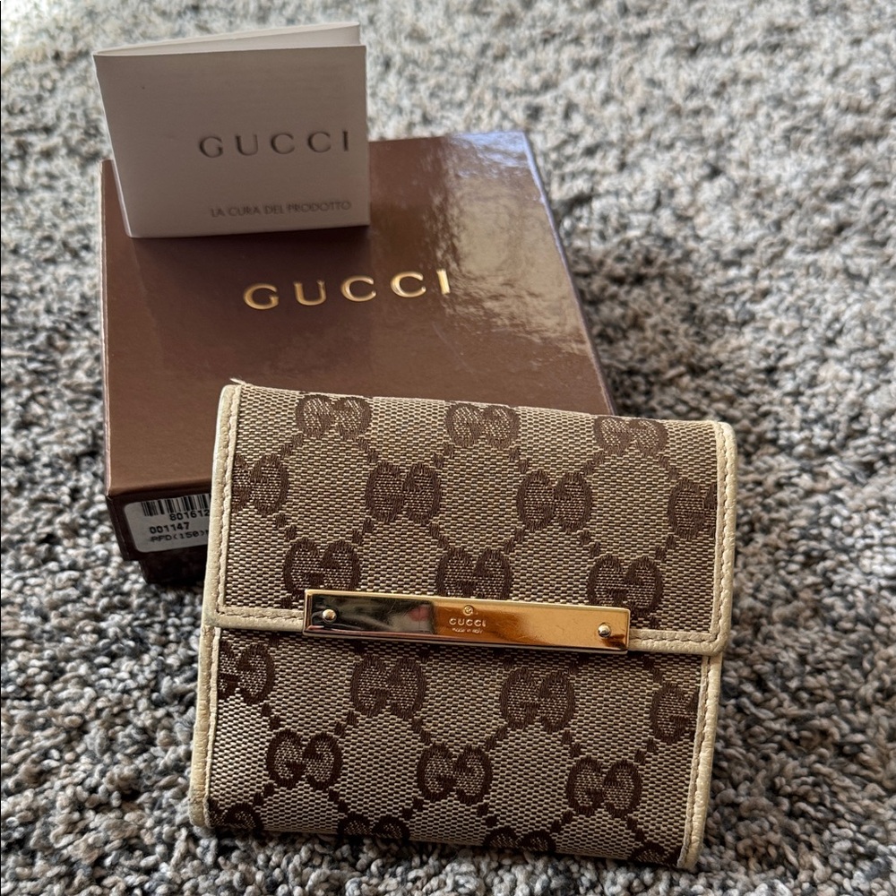 Authentic Gucci Beige and Brown Monogram Wallet